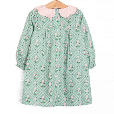 Tiled Tassels Scalloped Pocket Dress, Green