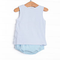 School Project Pickup Applique Diaper Set, Blue Stripe