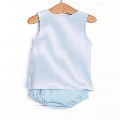 School Project Pickup Applique Diaper Set, Blue Stripe