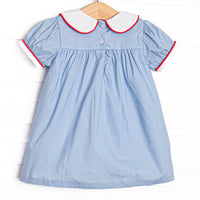 Alphabet Apples Embroidered Dress, Blue