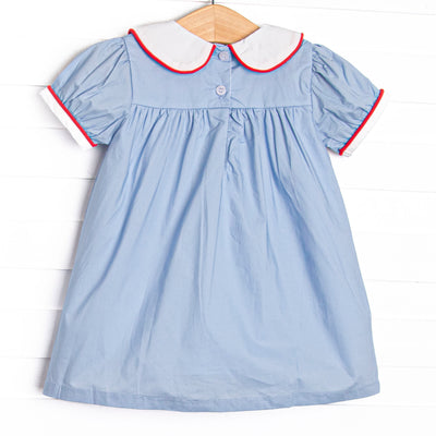 Alphabet Apples Embroidered Dress, Blue