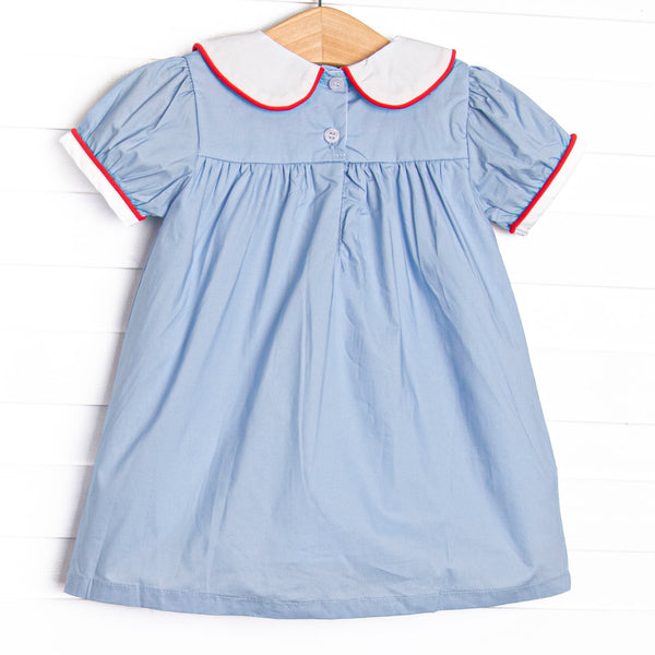 Alphabet Apples Embroidered Dress, Blue
