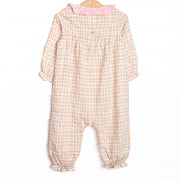 Timeless Tiles Ruffle Romper, Brown