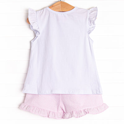 Hippity Hoppity Applique Short Set, Pink Seersucker
