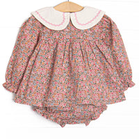 Flashback of Florals Collared Long Sleeve Diaper Set, Pink