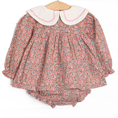 Flashback of Florals Collared Long Sleeve Diaper Set, Pink