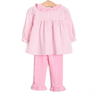 Bow Wow Applique Ruffle Legging Set, Pink Stripe