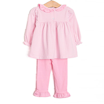Bow Wow Applique Ruffle Legging Set, Pink Stripe