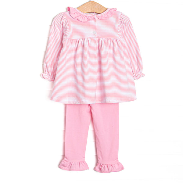 Bow Wow Applique Ruffle Legging Set, Pink Stripe