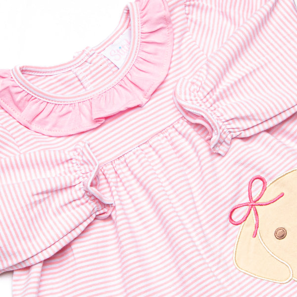 Bow Wow Applique Ruffle Legging Set, Pink Stripe