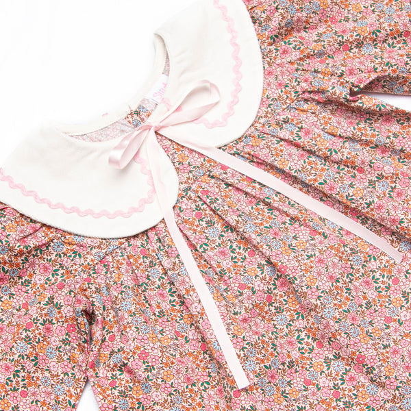 Flashback of Florals Collared Long Sleeve Diaper Set, Pink