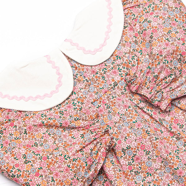 Flashback of Florals Collared Long Sleeve Diaper Set, Pink