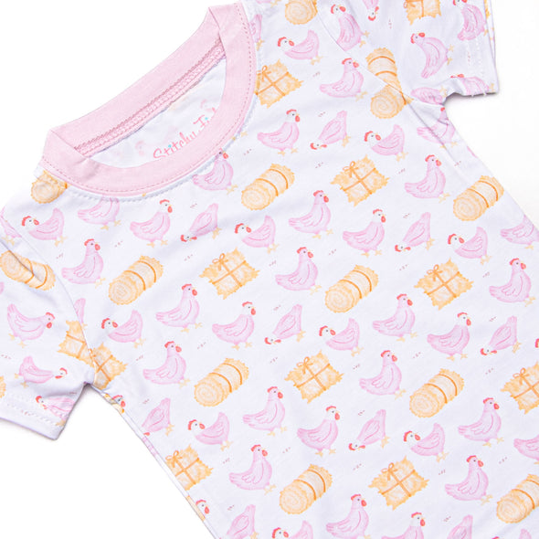Hay Bale Hens Bamboo Pajama Short Set, Pink