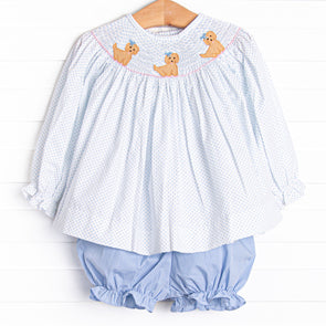 Pampered Pups Smocked Bloomer Set, Blue