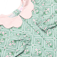 Tiled Tassels Scalloped Pocket Dress, Green