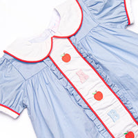 Alphabet Apples Embroidered Ruffle Short Set, Blue