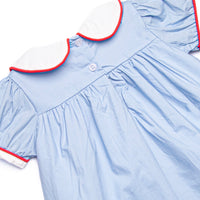 Alphabet Apples Embroidered Ruffle Short Set, Blue