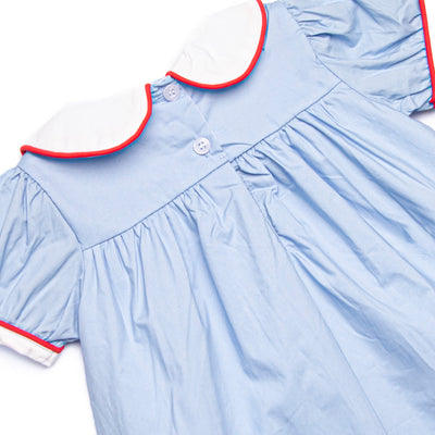 Alphabet Apples Embroidered Ruffle Short Set, Blue