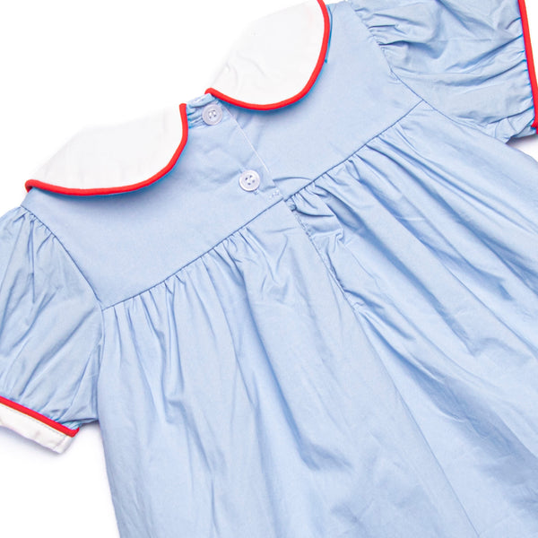 Alphabet Apples Embroidered Ruffle Short Set, Blue