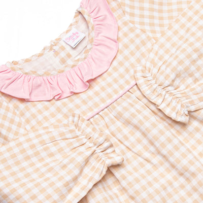 Timeless Tiles Ruffle Romper, Brown