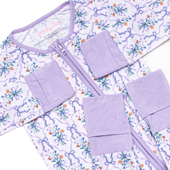 Patches of Petals Bamboo Zippy Pajama, Purple