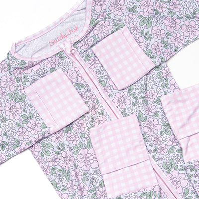 Gingham Gardenias Bamboo Zippy Pajama, Pink