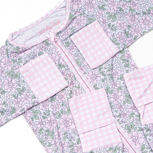 Gingham Gardenias Bamboo Zippy Pajama, Pink