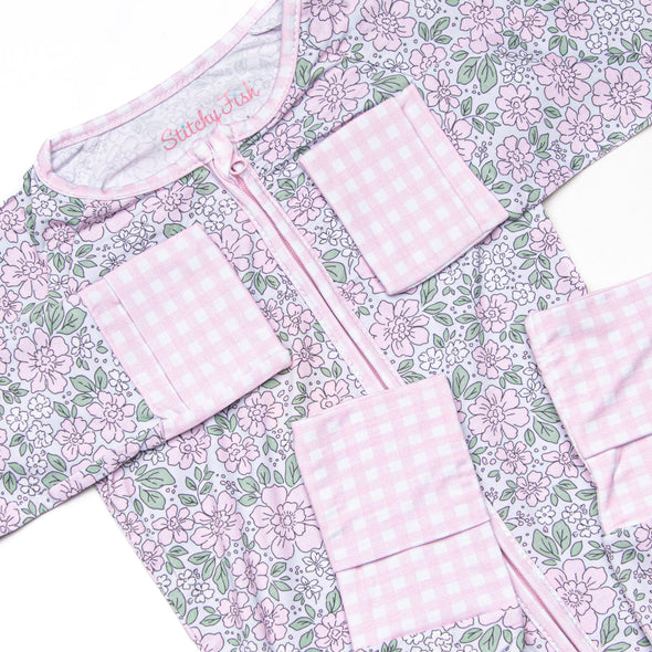 Gingham Gardenias Bamboo Zippy Pajama, Pink