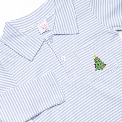 Traditional Tree Pima Embroidered Shirt, Blue