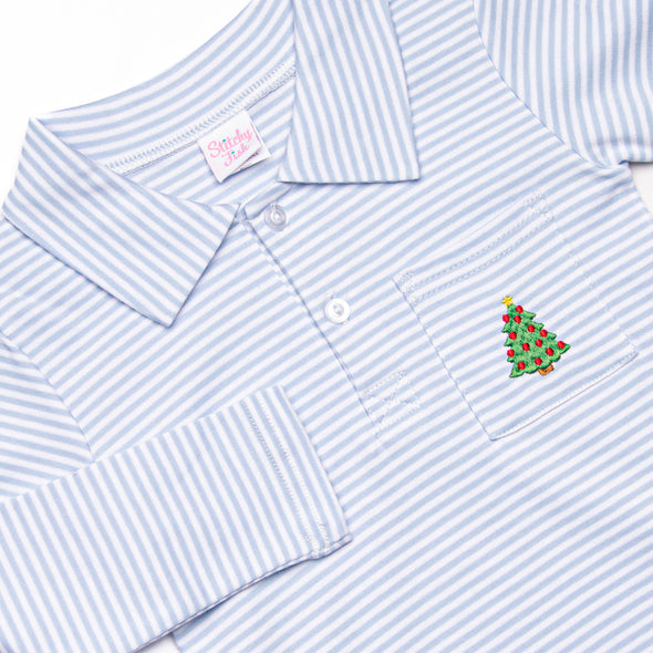 Traditional Tree Pima Embroidered Shirt, Blue