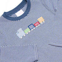 Chugging Along Applique Long Sleeve Top, Navy Stripe