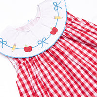 Back to School Banner Embroidered Ruffle Short Set, Red