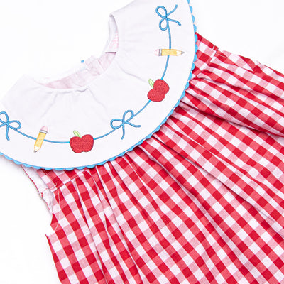Back to School Banner Embroidered Ruffle Short Set, Red