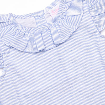 Spring Seersucker Ruffle Diaper Set, Blue