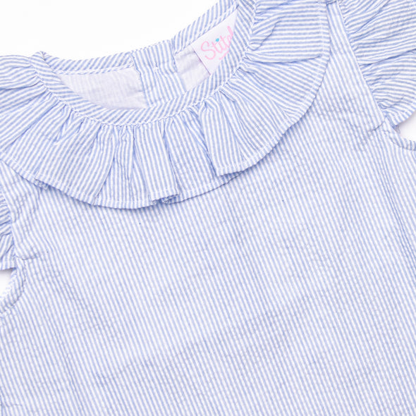 Spring Seersucker Ruffle Diaper Set, Blue