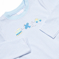 Travel Time Embroidered Pant Set, Light Blue Stripe
