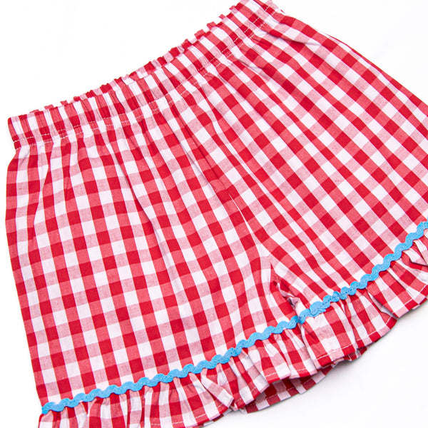 Back to School Banner Embroidered Ruffle Short Set, Red