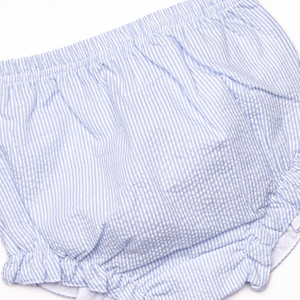 Spring Seersucker Ruffle Diaper Set, Blue