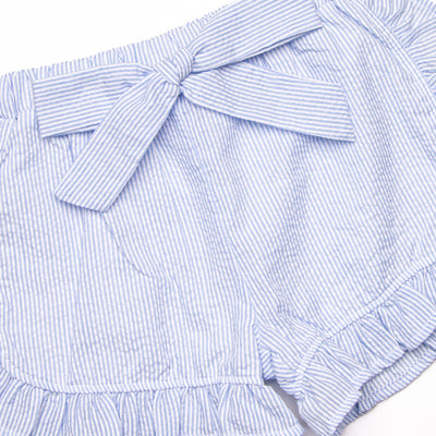 Spring Seersucker Ruffle Short Set, Blue