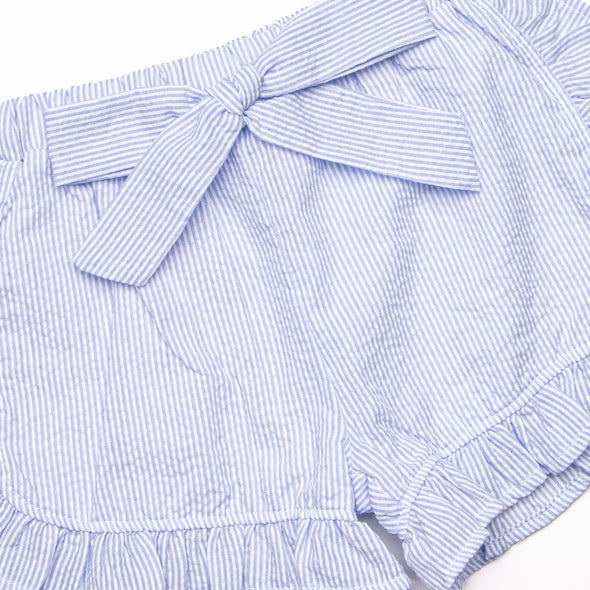 Spring Seersucker Ruffle Short Set, Blue