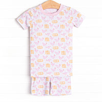 Hay Bale Hens Bamboo Pajama Short Set, Pink