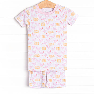 Hay Bale Hens Bamboo Pajama Short Set, Pink