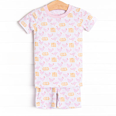 Hay Bale Hens Bamboo Pajama Short Set, Pink