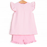 Pocketful of Berries Applique Ruffle Short Set, Pink