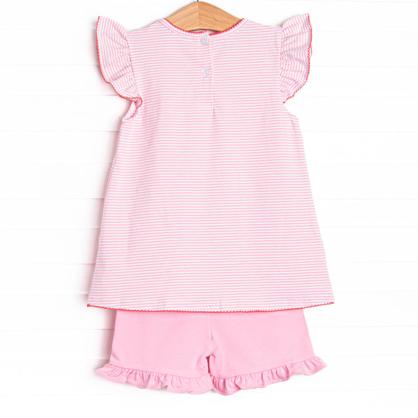 Pocketful of Berries Applique Ruffle Short Set, Pink