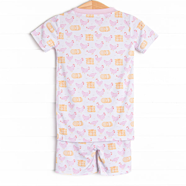 Hay Bale Hens Bamboo Pajama Short Set, Pink