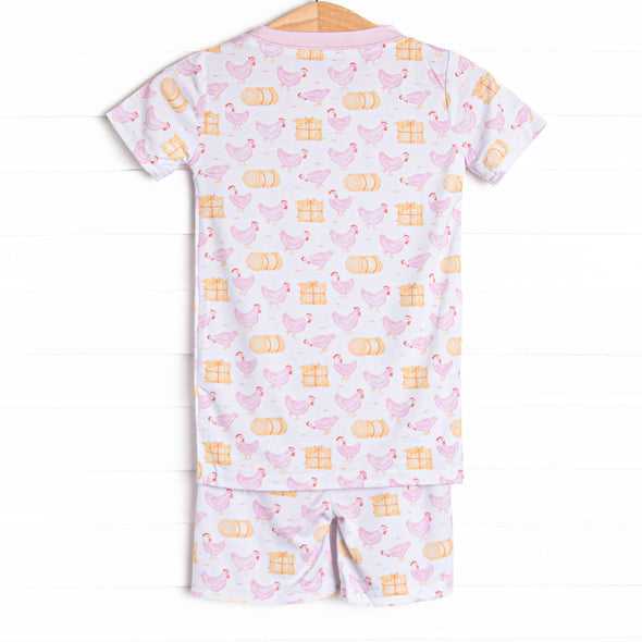 Hay Bale Hens Bamboo Pajama Short Set, Pink