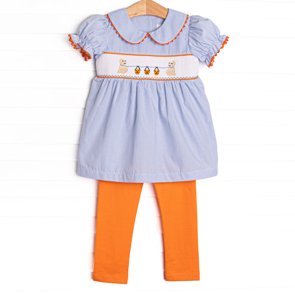 Too Cute for Tricks Smocked Legging Set, Blue
