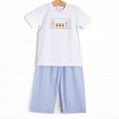 Too Cute for Tricks Smocked Pant Set, Blue