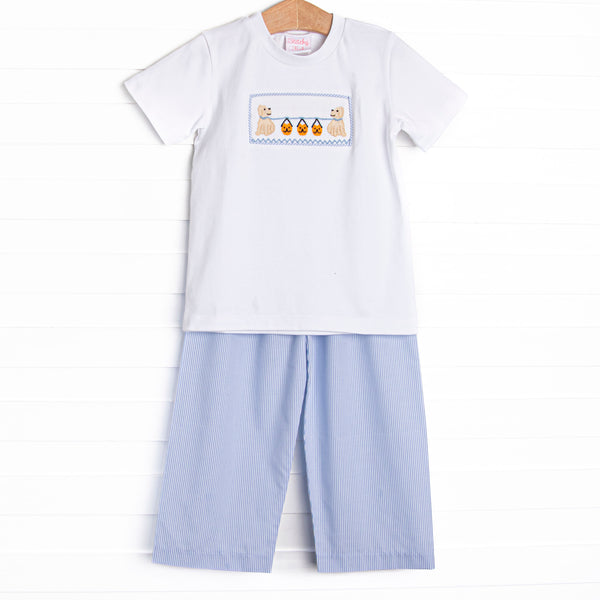 Too Cute for Tricks Smocked Pant Set, Blue